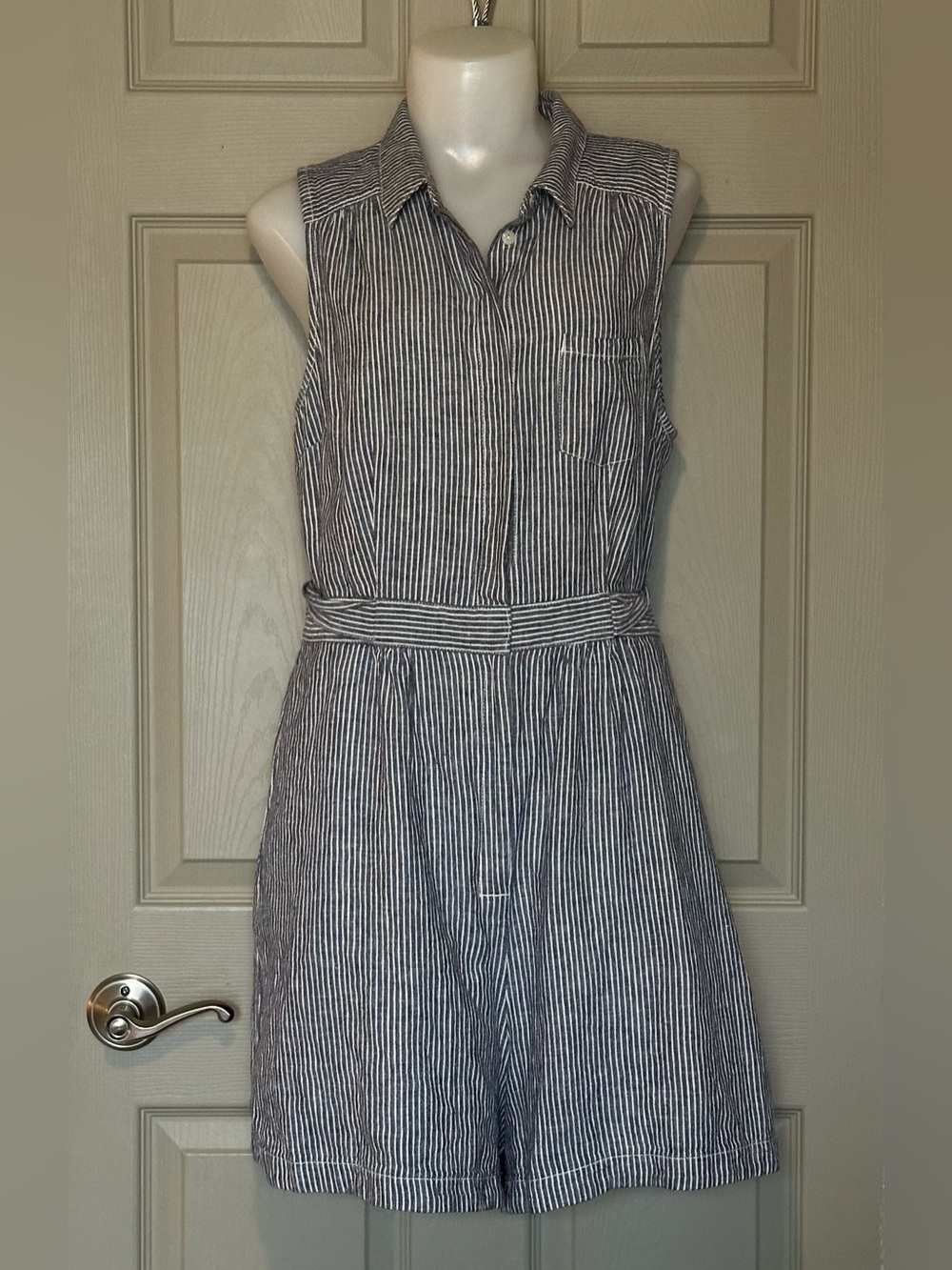 ANTHROPOLOGIE Linen Blend striped Romper - Size 12